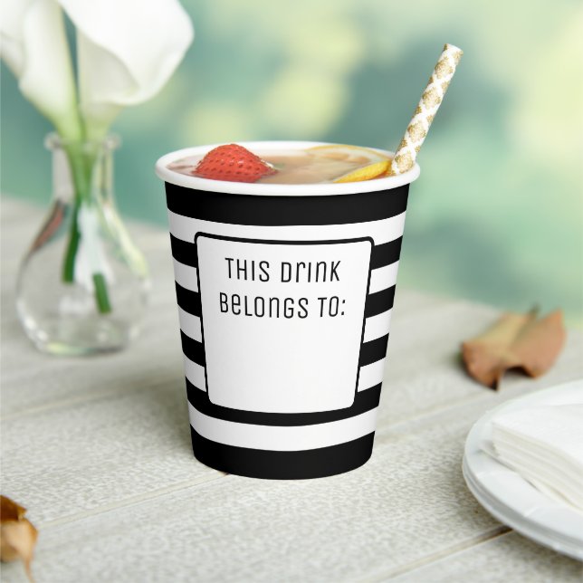 Vasos De Papel Banda negra y blanca "Esta bebida pertenece a" (in situ)