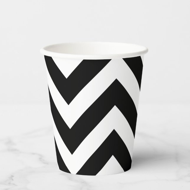 Vasos De Papel Bandas de Chevron de gran tamaño en blanco y negro (Anverso)