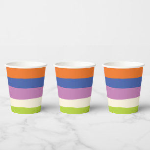 Vasos De Papel Bandas desiguales: azul, Naranja, púrpura, verde y