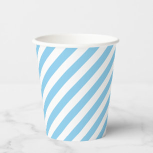 Vasos De Papel Bandas diagonales de tamaño medio azul y blanco pa