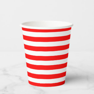 Vasos De Papel Bandas horizontales de tamaño medio rojas y blanca