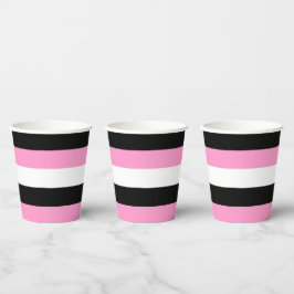 Vasos De Papel Bandas negras, blancas y rosas