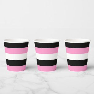Vasos De Papel Bandas negras, blancas y rosas