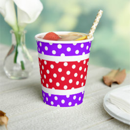 Vasos De Papel Bandas punteadas de color blanco púrpura rojo bril