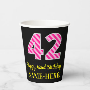 Vasos De Papel Bandas rosadas divertidas "42": Feliz cumpleaños