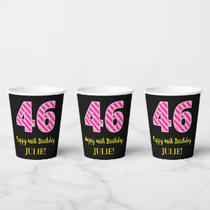 Vasos De Papel Bandas rosadas divertidas "46": Feliz 46º cumplea
