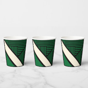 Vasos De Papel Bandas triangulares: verde, crema y negro