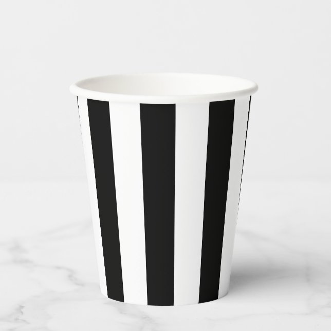 Vasos De Papel Bandas verticales de gran tamaño en blanco y negro (Anverso)