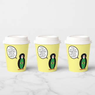 Vasos De Papel Bandera brasileña hablando Sra. Pingüino Personali