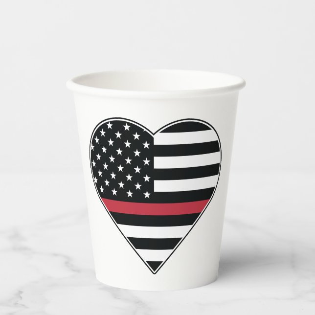 Vasos De Papel Bandera de Corazón de Línea Roja (Anverso)