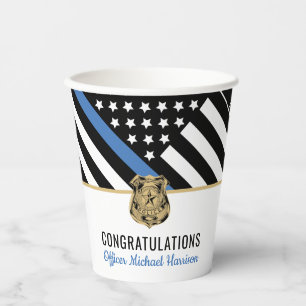 Vasos De Papel Bandera de la Línea Azul de la Policía Felicitacio