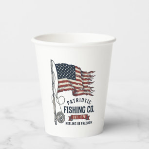 Vasos De Papel Bandera de pesca patriótica vintage diseño vectori