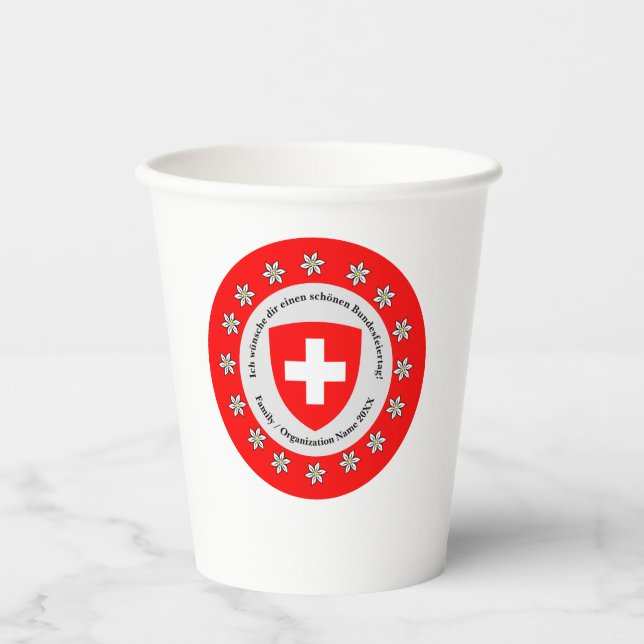Vasos De Papel Bandera de Suiza Edelweiss, Día Nacional Suizo (Anverso)