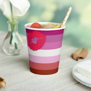 Vasos De Papel bandera del orgullo lésbico lipstick SlipperyJoe f