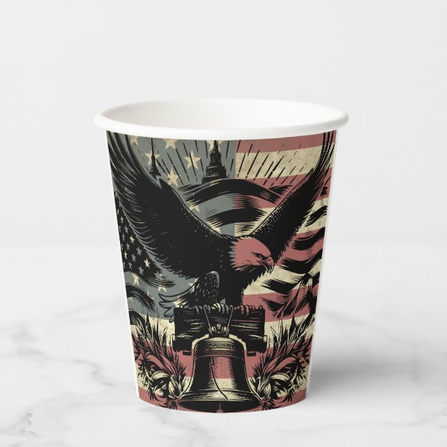 Vasos De Papel Bandera estadounidense Bald Eagle Patriotic (Anverso)