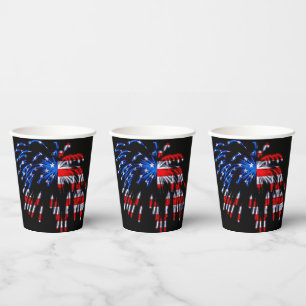 Vasos De Papel Bandera estadounidense de fuegos artificiales patr