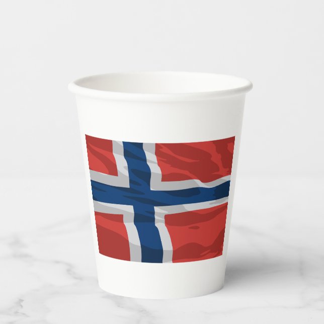 Vasos De Papel Bandera Noruega Rojo Y Azul (Anverso)