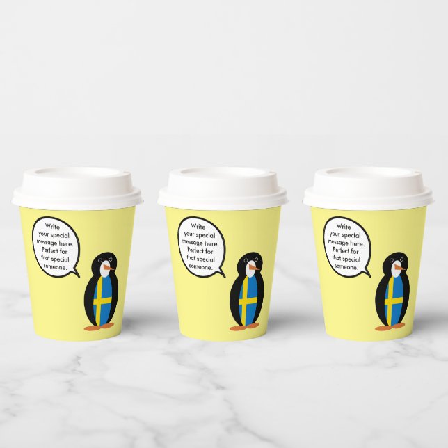 Vasos De Papel Bandera Sueca Señora Pingüino Personalizada (Multi)