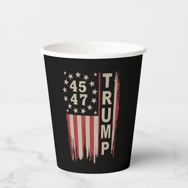 Vasos De Papel Bandera Trump 45 47 Vintage Retro América EEUU (Anverso)