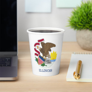 Vasos De Papel Bandera y Sello de Illinoisan, Bandera de Illinois