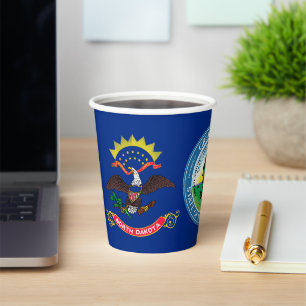 Vasos De Papel Bandera y Sello de North Dakotan, Dakota del Norte