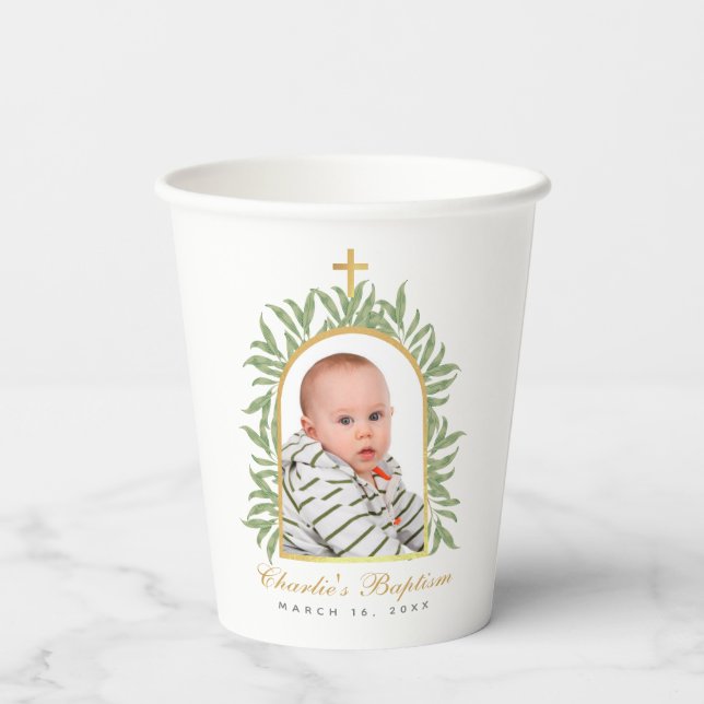 Vasos De Papel Baptism Photo Greenereneration Faux Relieve metali (Reverso )
