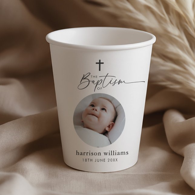 Vasos De Papel Baptism Round Photo (Zazzle Baptism Round Photo Paper Cups)