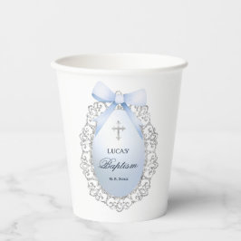 Vasos De Papel Baptismo de armazón azul de Purpurina plateado