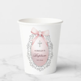 Vasos De Papel Baptismo de armazón rosado con marco Purpurina pla