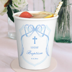 Vasos De Papel Baptismo Escudo Blue Bow claro