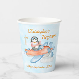 Vasos De Papel Baptismo lindo acuarela bebé avión pingüino