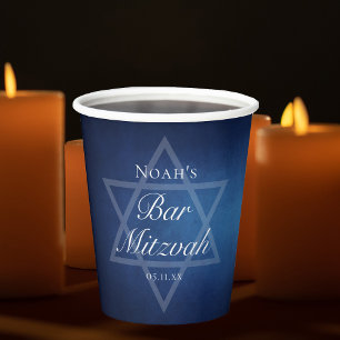 Vasos De Papel Bar azul moderno Mitzvah Fiesta personalizado