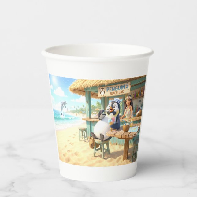 Vasos De Papel Bar de playa del pingüino (Anverso)