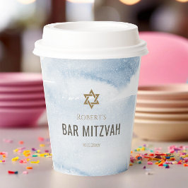 Vasos De Papel Bar Mitzvah de Acuarela Azul Polvoriento