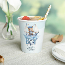 Vasos De Papel Barco azul cúbico Teddy Bear Boy Baby Shower