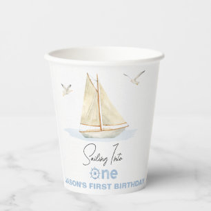 Vasos De Papel Barco azul navegando en un primer cumpleaños