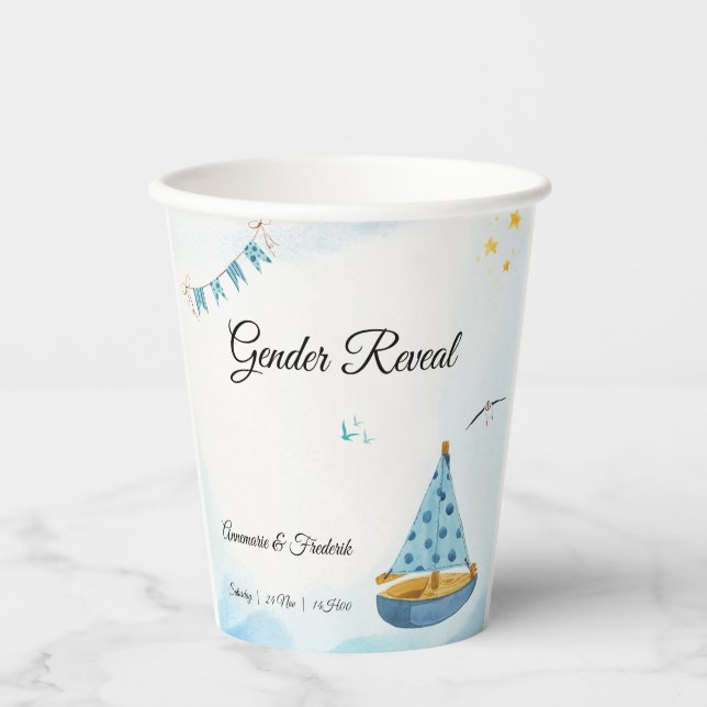 Vasos De Papel Barco de vela con revelación de género (Anverso)