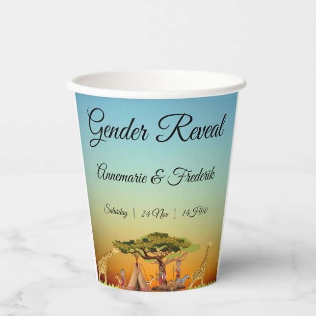 Vasos De Papel Barco de vela con revelación de género (Anverso)