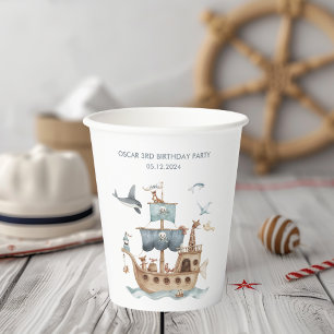 Vasos De Papel Barco pirata con Fiesta de niños animales