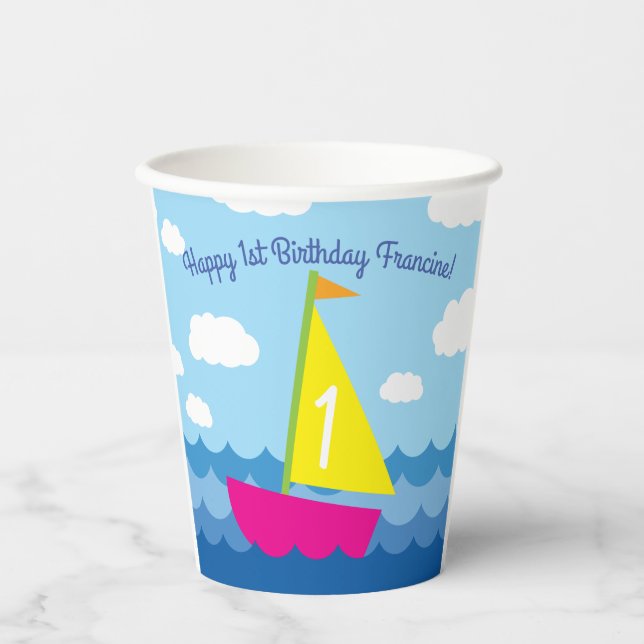 Vasos De Papel Barco velero cute fiesta de cumpleaños de niño (Anverso)