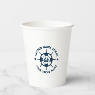 Vasos De Papel Barco vintage de la rueda náutica azul blanco