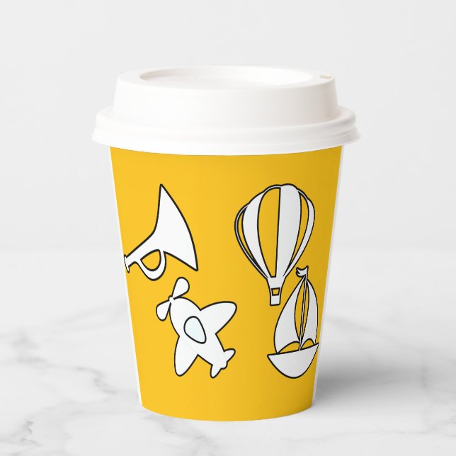 Vasos De Papel Barcos de niños Avión Amarillo   (Anverso)