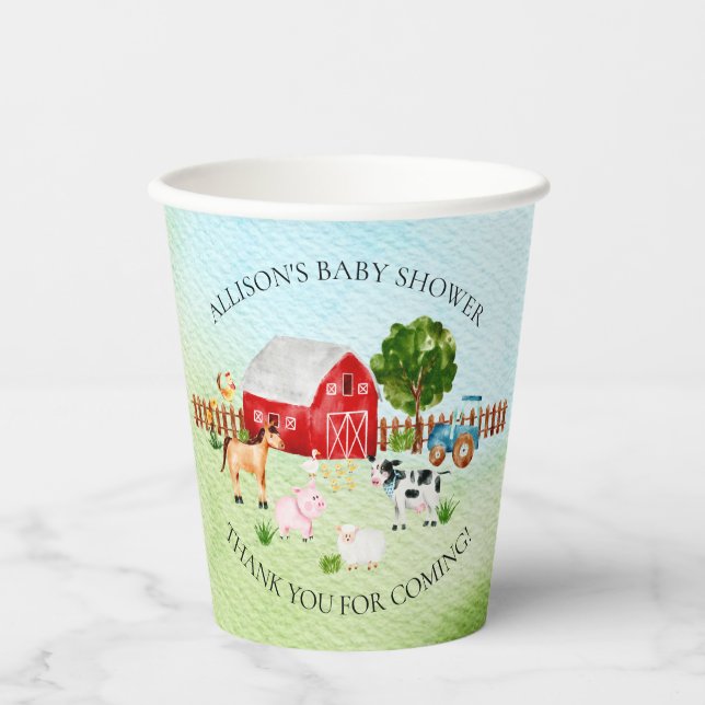 Vasos De Papel Barn Animals Baby Shower  (Anverso)