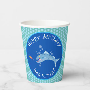 Vasos De Papel Barracuda hambriento de pesca cumpleaños personali