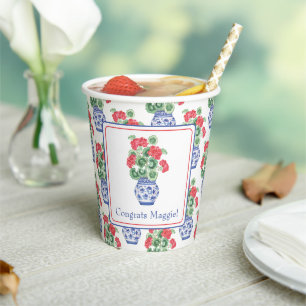 Vasos De Papel Barrera de Chinoiserie de Geranios Rojos Personali