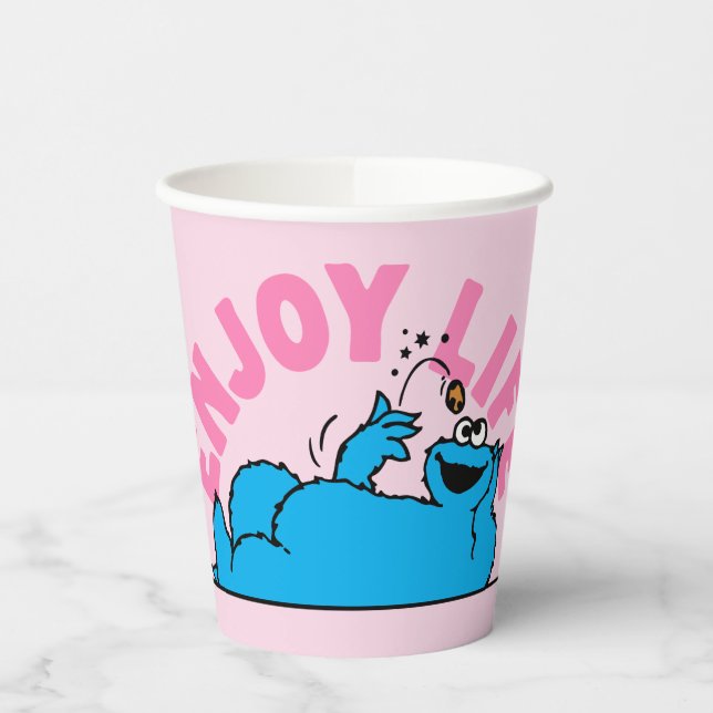 Vasos De Papel Barrio Sésamo | Cookie Monster Disfrutar la vida (Izquierda)