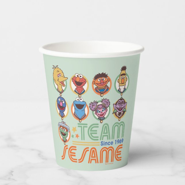 Vasos De Papel Barrio Sésamo | Equipo Sesame desde 1969 (Anverso)