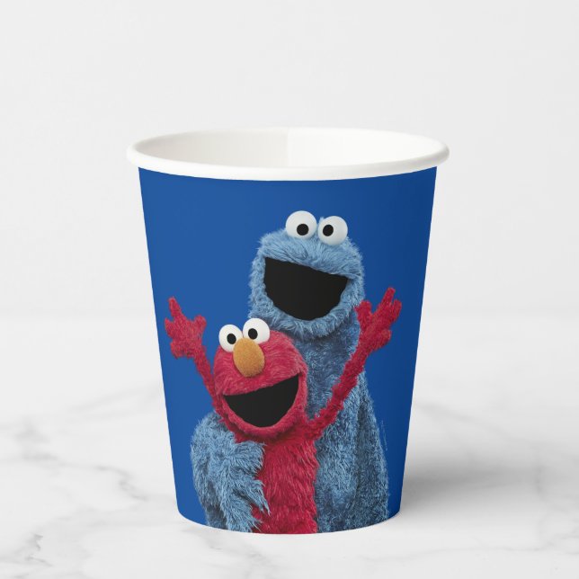 Vasos De Papel Barrio Sésamo | Monstruo Elmo y Cookie (Izquierda)