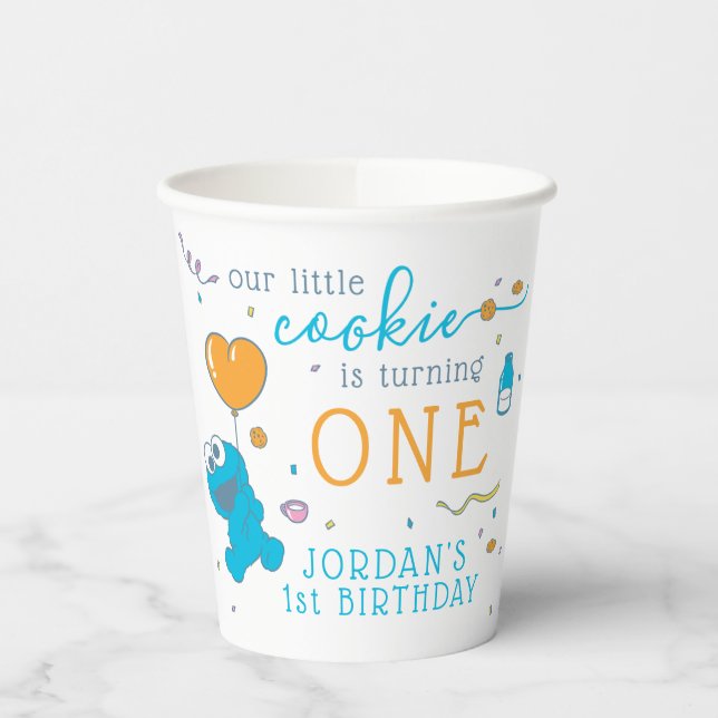 Vasos De Papel Barrio Sésamo | Primer cumpleaños de Cookie Monste (Izquierda)