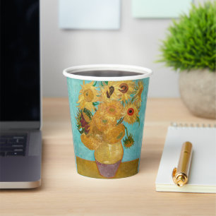 Vasos De Papel Base con doce girasoles de Vincent Van Gogh